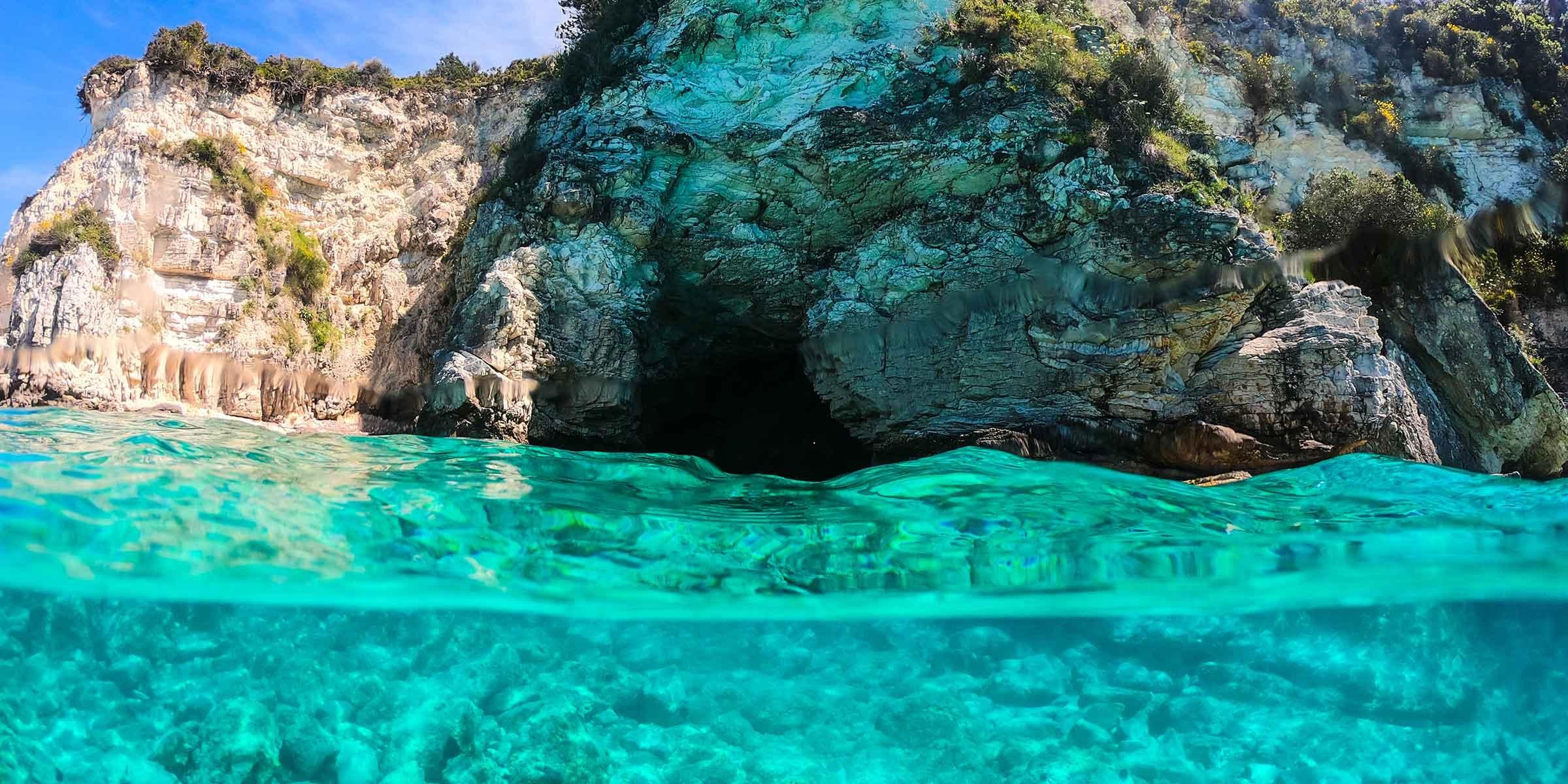 Blue lagoon in Corfu, Greece